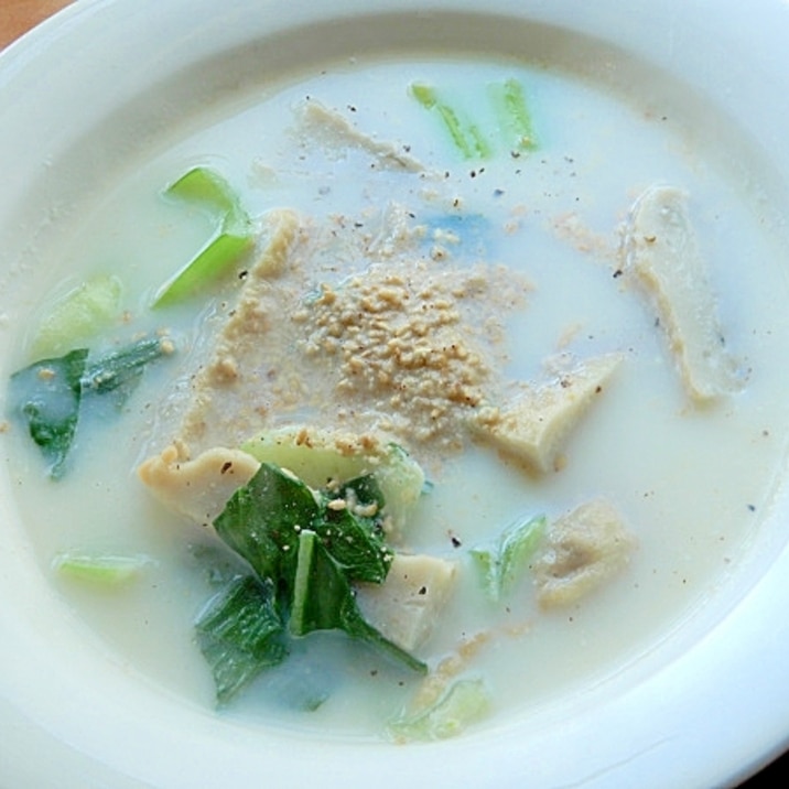 5分!?中華味❤ゴボウ天とチンゲンサイのスープ♪